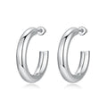 Silver Tone Rounded Hoop Stud Earrings with Polished Metal Finish view 4