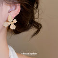 Pale Gold Crystal Petal Flower Stud Earrings Fashion Jewelry view 3