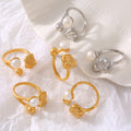Open Ring Pearl Ball Textured Nugget Gold Steel Metal Band view 2