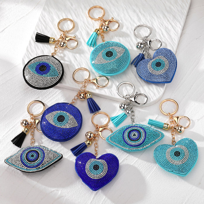 Large Rhinestone Evil Eye Tassel Clip Keychains in Seventeen Designs