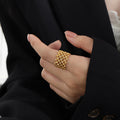 Gold Openwork Mesh Lattice Ring Clear Crystal Accents view 1