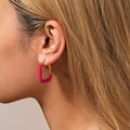 U Shape Enamel Hoop Earrings Red Magenta Gold or Steel Tone view 4