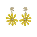 Yellow Daisy Flower Gold Tone Long Dangle Stud Earrings view 5