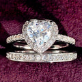 Heart Stone Two Band Ring Set in Silver Tone With Clear Crystal Accents view 2