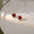 White Blue and Red Double Sided Heart Huggie Earrings view 2