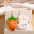 White Bunny and Orange Carrot Asymmetrical Hook Earrings view 2