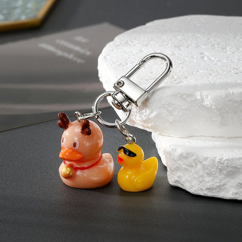 Peach reindeer antler duck with sunglass mini duck keychain