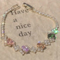Silver Multicolor Oval Crystal Tennis Flower Bracelet view 3