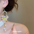Pastel Flower Cluster Drop Earrings with Beaded Tassels view 3