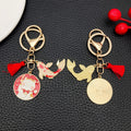 Red Lucky Cat Koi Tassel Metal Clasp Keychain Pair view 2