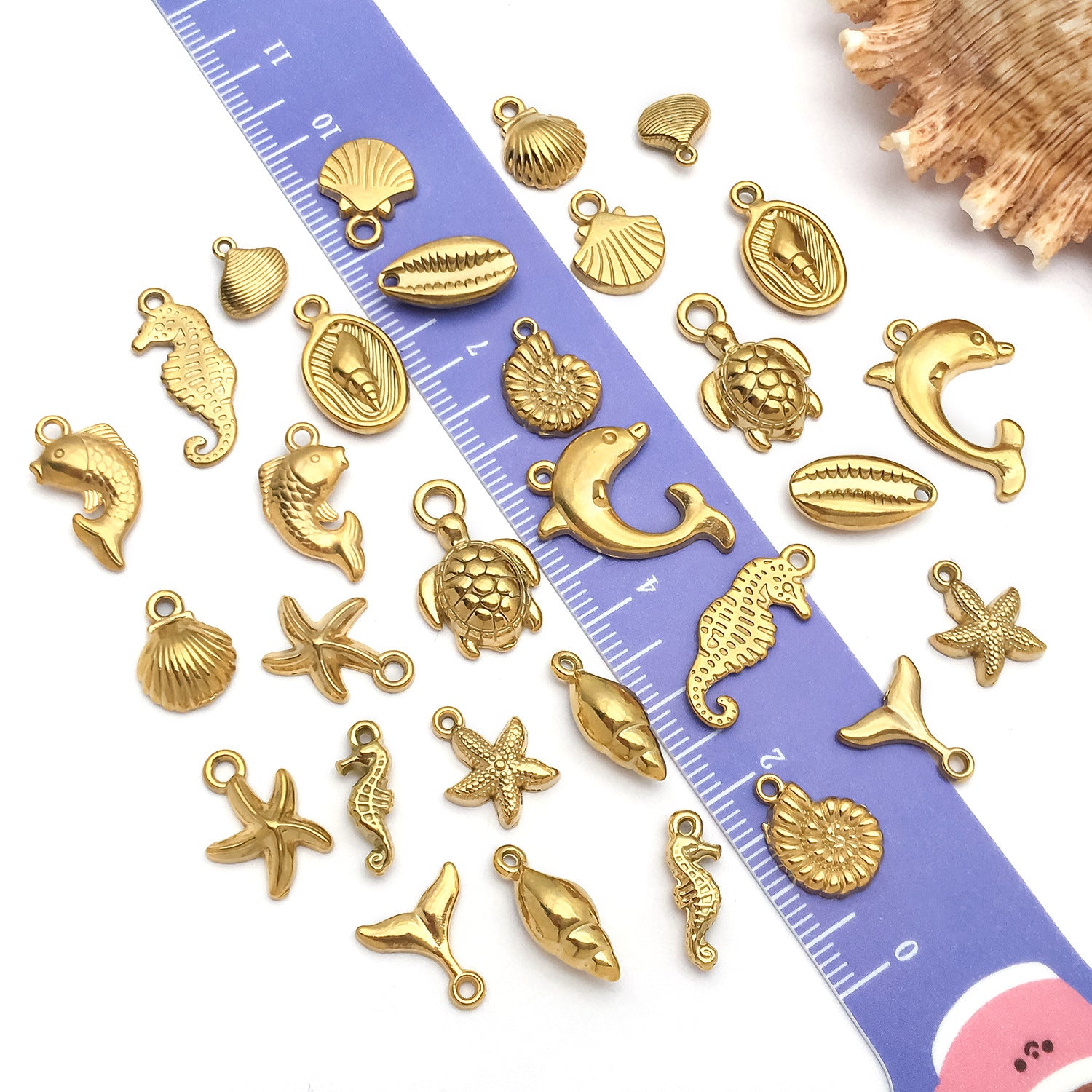 Gold Stainless Steel Mermaid Turtle Conch Dolphin Charm Pendant for DIY Ocean Jewelry