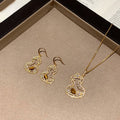 Gold Stainless Tiger Eye Hulu Pearl CZ Pendant Necklace view 3