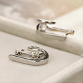 Silver Tone Folded Bar Crystal Stud Earrings with Polished Metal Finish view 3