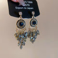 Silver Tone Blue Crystal Chandelier Drop Earrings with Metal Tone Details view 6