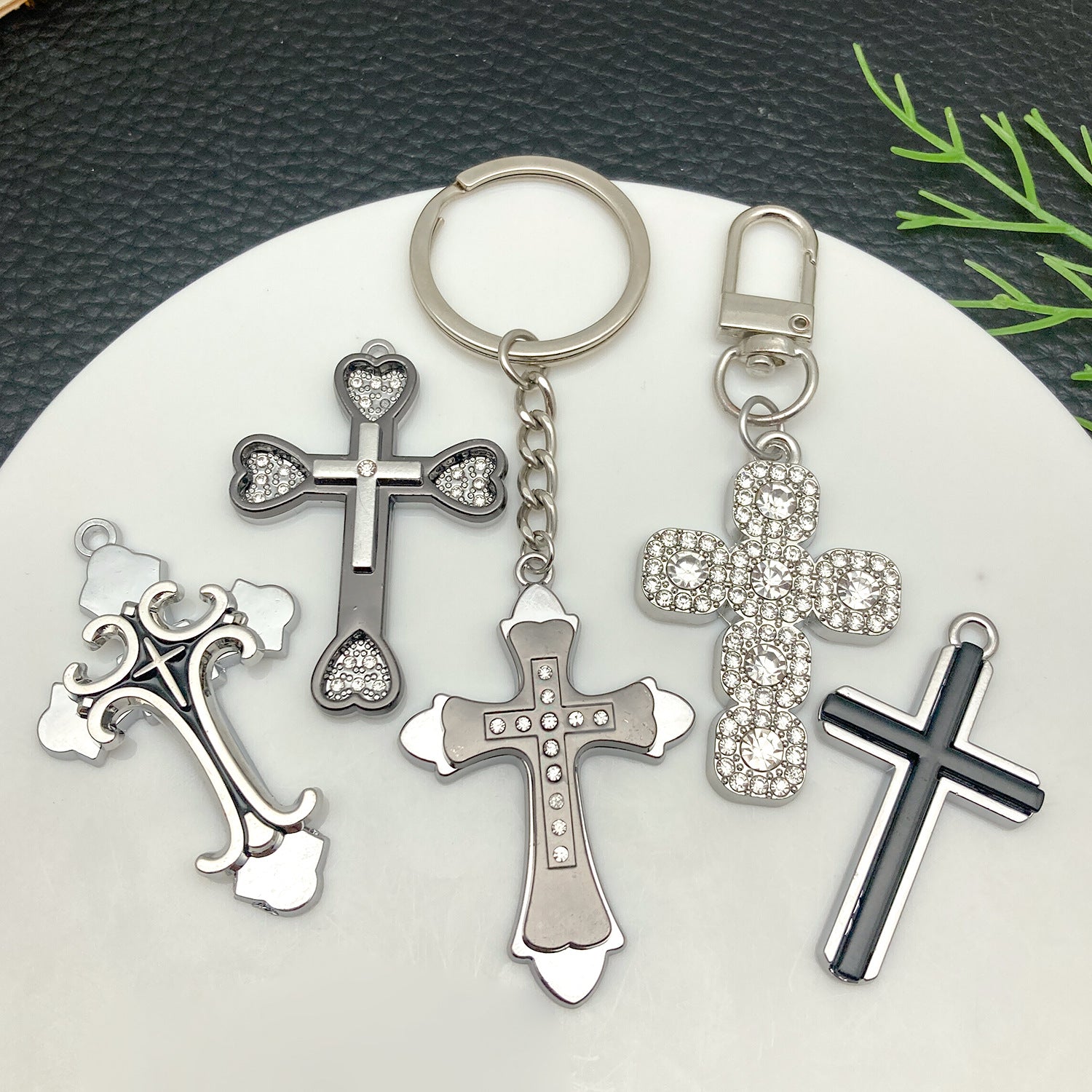 White K Zinc Alloy Rhinestone Cross charm pendant for DIY necklace street jewelry