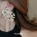 White Pearl Branch Cluster Statement Stud Earrings view 3