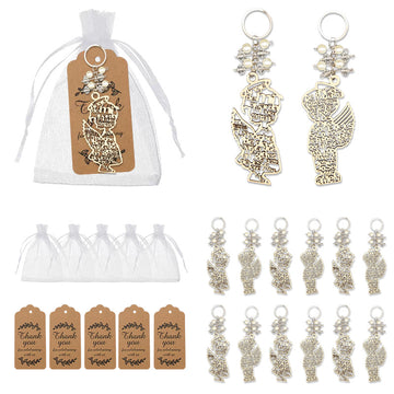 Wooden Guardian Angel Script Keychain Pearl Beads Metal Charm
