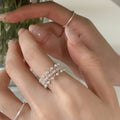 Silver Openwork Band Ring Small Pearls Clear Stone Accents view 1