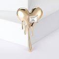 Melting Heart Brooch Silver or Gold Tone Square Crystal Pin view 4