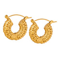Woven Texture U Shape Hoop Earrings Gold Steel Finish view 5