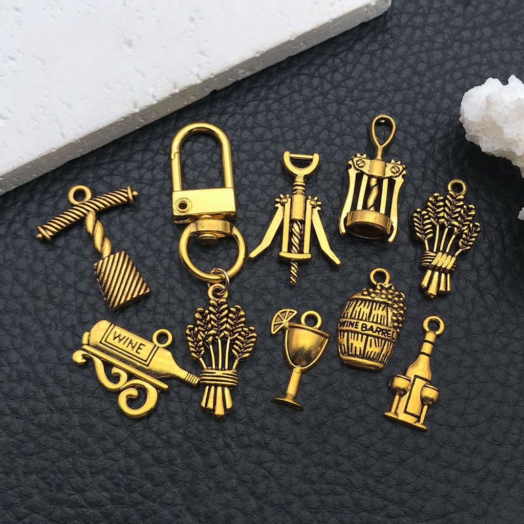 Antique Gold Zinc Alloy Red Wine Bottle Charm Pendant for DIY Bracelet Necklace Jewelry