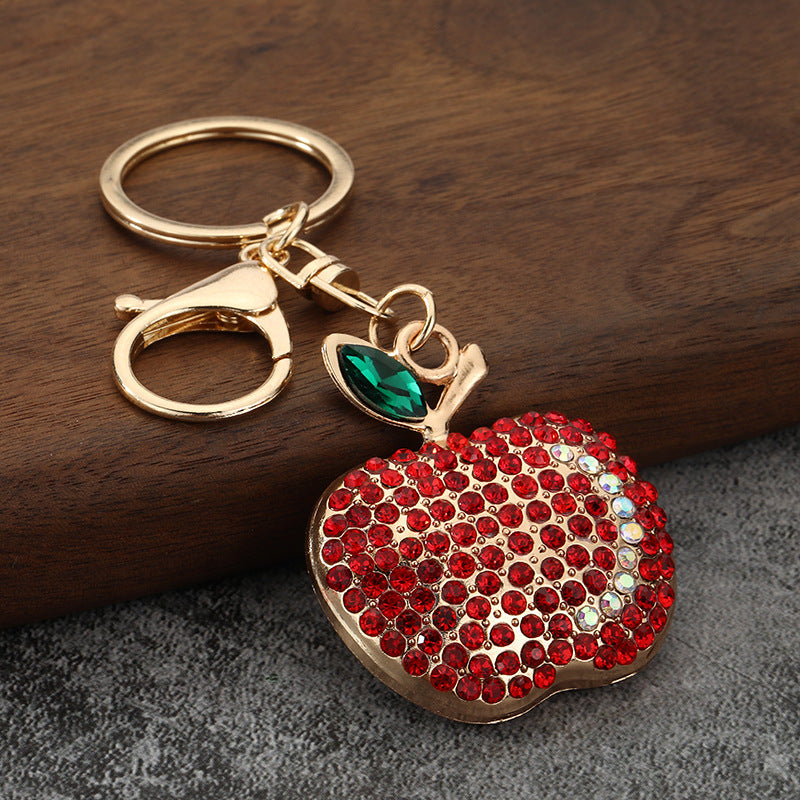Rhinestone Apple Fruit Keychain All Metal Car Key and Bag Charm