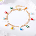 Gold Tone Curb Chain Bracelets with Dangling Evil Eye Beads view 3