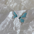 Silver Tone Pale Blue Double Butterfly Asymmetric Stud Earrings view 4