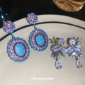 Purple and Blue Crystal Floral Drop Earrings with Teardrops view 1