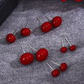 Red Domed Round Stud Earrings in Five Graduated Sizes view 2