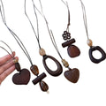 Brown Wood Geometric Pendant Cord Necklaces Jewelry Accessory view 5