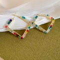 Colorful Beaded Hoop Earrings in Nine Geometric and Pearl Styles view 12
