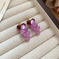 Translucent Grape Cluster Drop Stud Earrings With Decorative Metal Accents view 7