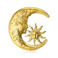 Crescent Moon And Sun Face Brooch In Gold And Silver Tones view 1