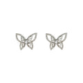 Silver Butterfly Stud Earrings Clear Pave Stone Outline view 5