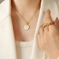 Gold Round Mother Of Pearl Initial Letter Pendant Necklace view 1