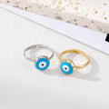 Gold and Silver Tone Round Enamel Evil Eye Adjustable Open Rings in Eight Colors view 4