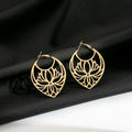 Gold and Silver Cutout Lotus Flower Hoop Earrings Pair view 6