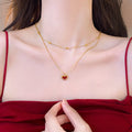Layered Gold Tone Necklace With Red Heart Pendant Pendant Jewelry view 4