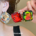 Oversized Square Crystal Open Rings And Stud Earrings view 2