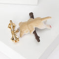 White Cat On Branch Brooch Gold Bow Dangle Enamel Pin view 4