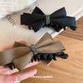 Black Coffee Satin Bow Hair Claw Clip Rhinestone Center view 4