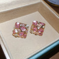 Gold Tone Mosaic Diamond Stud Earrings In Pink And Blue view 6
