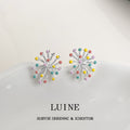 Silver Tone Multicolor Enamel Dandelion Burst Stud Earrings view 1