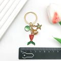 Red Green Mermaid Tail Shell Starfish and Pearl-Look Keychain view 3