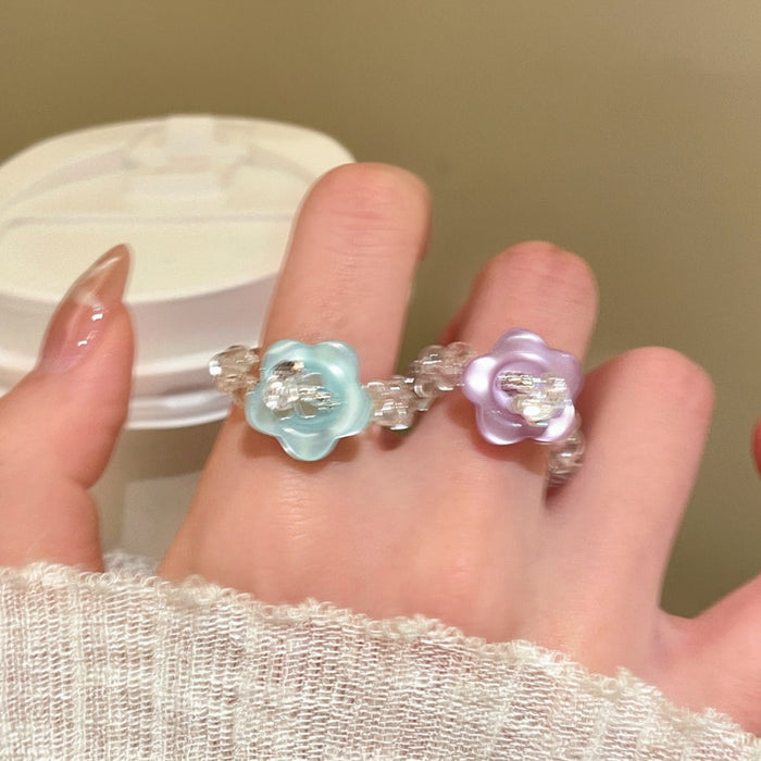 Clear Bead Flower Rings Purple and Blue Resin Petals