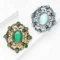 Baroque Oval Cabochon Brooch in Green or Pale Blue Crystal view 4