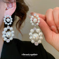 Silver Pearl Cluster Crystal Drop Earrings Decorative Jewelry view 3