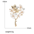 Owl on Plum Branch Brooch Pearl Flowers Gold and Silver view 5