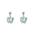 Silver Ball Stud Blue Iridescent Butterfly Drop Earrings view 5